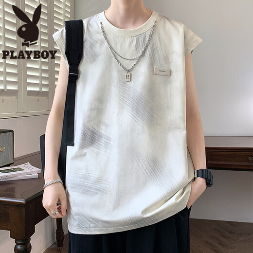 花花公子（PLAYBOY）美式无袖t恤夏季新款潮牌宽松感背心青少年休闲渐变印花坎肩 9227紫色 L 约80-100斤可穿