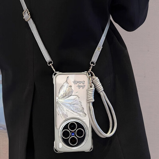 Zhisong gold butterfly mobile phone case cross-body lanyard suitable for vivox200ultra four corner anti-fall x200s super good-looking electroplated four corner lanyard-ZQY12035-short lanyard vivoX90