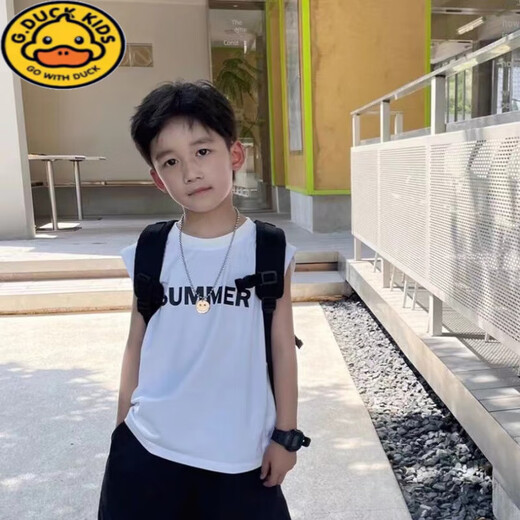 G.DUCKKIDS男童纯棉无袖背心薄款夏季2025新款中大童儿童百搭休闲上衣洋气潮 黑色背心 140 建议身高130-140cm