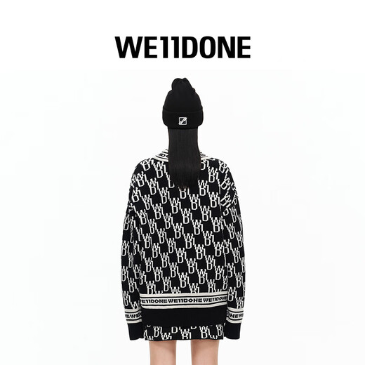 We11done neutrale Männer und Frauen gleicher Stil 22 Herbst- und Winter Neue Produktbrief Logo Druck warm loser runder Nackenpullover offizielles Flaggschiff Schwarz S