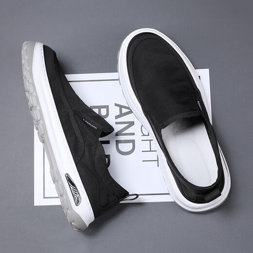 Monide Marke Leinwandschuhe Herren trendy lässige und vielseitige atmungsaktive Stoffschuhe faul ein Fuß-Resistenter Herrenschuhe Schwarz 40