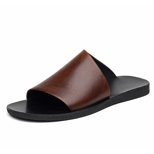DIFANPU international luxury brand men's shoes high-end men's outer wear slippers non-slip soft sole flip flops outdoor beach shoes brown (2821) [brand gift box] 41
