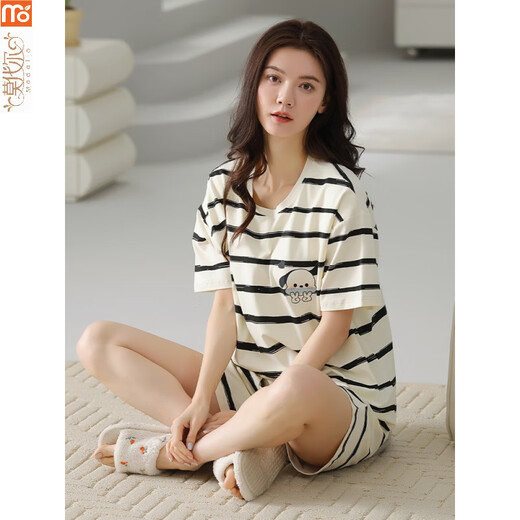Pyjama modal pour les femmes en été 2025 Nouveau costume complet à manches courtes style coréen mince pour les vêtements de dessin animé en plein air y9855 m 75-95jin [Jin est égal à 0,5 kg]