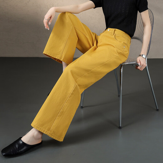 Demana entspannte und modische, lockere drapierte High-End-Jeans für Frauen 25 Jahre frische helle Farbe, gerade große Hose für Frauen