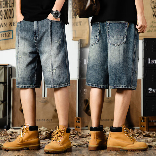 
Yiling Yibei's new American casual denim shorts men's summer loose large size versatile five-point pants 9926 blue 28 suitable for 90-105 Jin [Jin equals 0.5 kg]