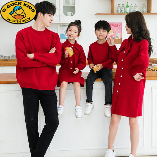 G.duck parent-child clothing for a family of three or four New Year clothes, family clothing, autumn and winter clothing, mother and daughter, mother and son, father and son red parent-child sweater, red, girls 12-18 (80cm)