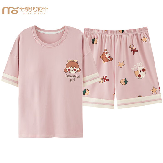 莫代尔夏季女士胖MM短袖睡衣套装家居服大码韩版宽松春秋卡通可外穿可爱 KNC3519 M