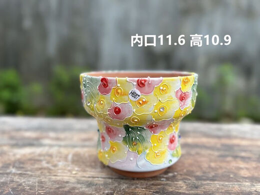 Seto ware hand-painted red pottery breathable water-absorbent succulents orange peach egg Laozhuang flower pot mouth 101214 H687