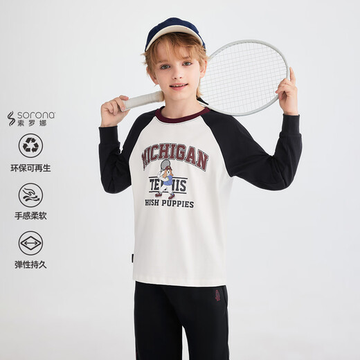 Hush Puppies children's clothing children's shirt boys and girls autumn new fashion printed long-sleeved crew neck shirt for boys and girls, navy 160 cm