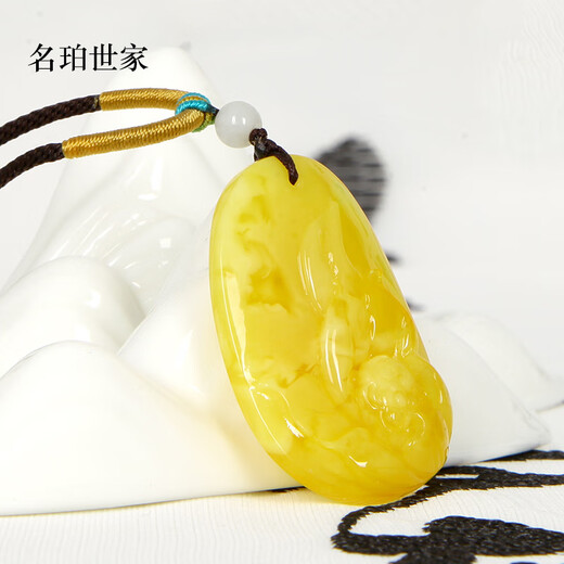 Famous family beeswax pendant for women, amber carved bamboo lotus pendant, gourd amber necklace, natural unoptimized birthday gift