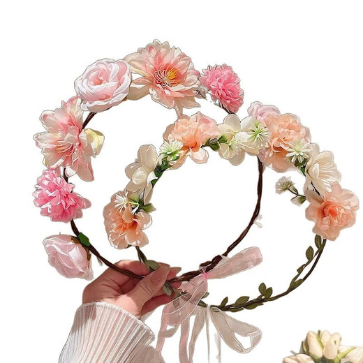 ENRMIIV Super Fairy Garland Headband Girl Princess Headdress Sweet Streamer Braided Hair Headband Forest Style Flower Girl Flower Luminous Headband 2# Super Fairy Flower Streamer Headband - White