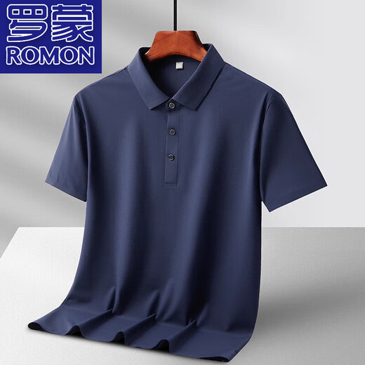 
ROMON (ROMON) light and breathable ice silk polo shirt for men's solid color lapel T-shirt for men's middle-aged and young casual business short-sleeved T-shirt 6629 dark gray 5XL