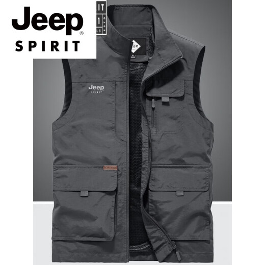 
JEEP SPIRIT high-end brand 2025 spring and autumn vest men multi-pocket middle-aged and elderly photography vest casual fishing workwear horse clip men gray M