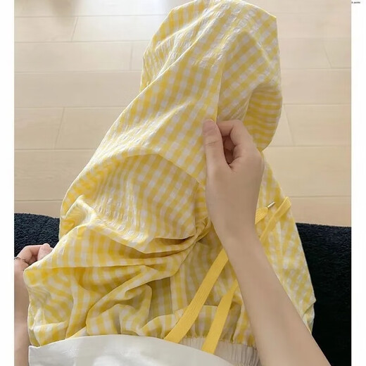 【多巴胺】女装夏季新款高腰宽松显瘦垂感拖地阔腿裤休闲裤子格子 天蓝色-清爽显白-撞色显瘦 薄款 均码 (160) 90-120斤穿