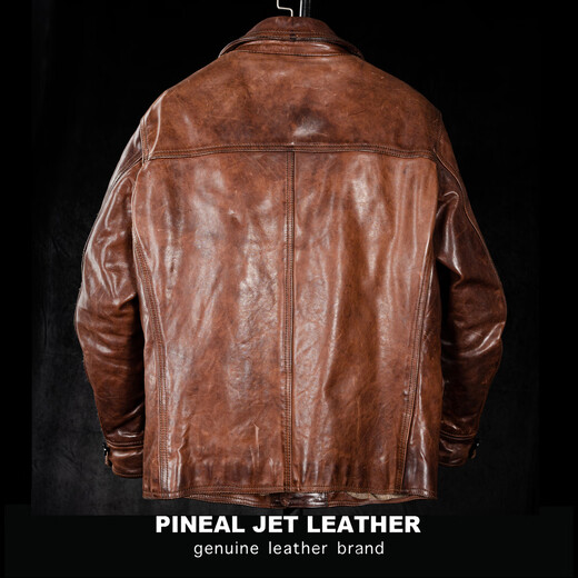 PJL men's Japanese retro aged oil wax horsehide heavy washed dispatcher leather jacket leather coat horsehide dispatcher dark brown M (135Jin Jin is equal to 0.5 kg or less)