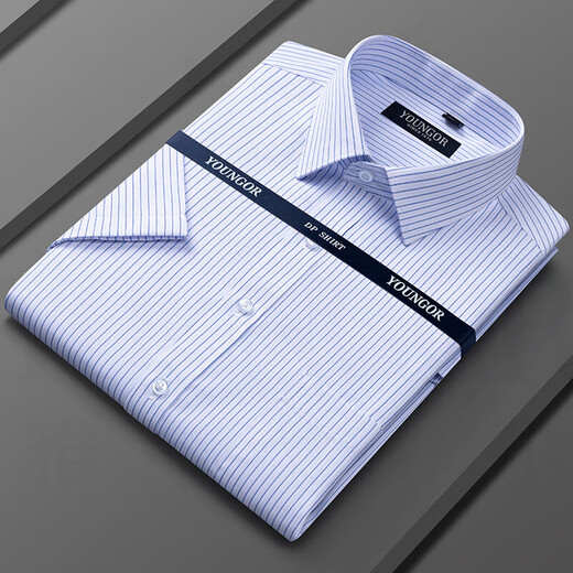 Yager flagship official store short-sleeved shirt for men business casual professional loose fashion versatile formal wear free iron solid color white DX6626 blue plaid 41