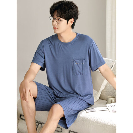 雅鹿莫代尔睡衣男士夏季短袖短裤家居服青年薄款夏天休闲宽松大码套装 6623 L