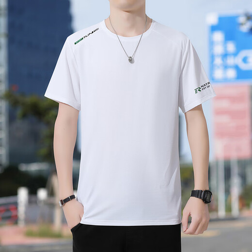 罗蒙夏季冰丝速干短袖T恤男运动透气宽松圆领体恤 17088浅棕 2XL 145-160斤