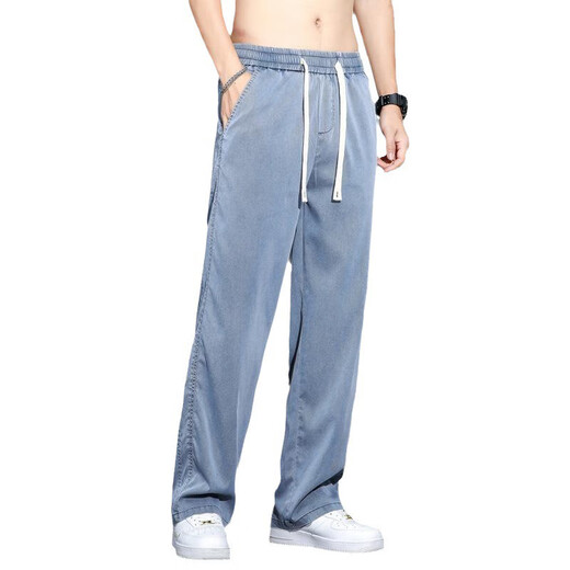 Ran Yilan ist ähnlich wie Zhongshan Dayong Tiansi Jeans Herrenmännchen reguläre trendige Marke Straight Loose Herren Ice Seide Widm-Bein Casual Länge 1048 Gray M 100jin [Jin entspricht 0,5 kg]