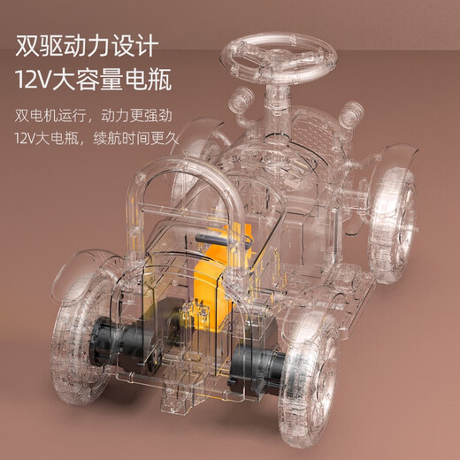 Shantoulin Village's Children's Train puede tomar el automóvil eléctrico de cuatro ruedas de cuatro ruedas para niños y niñas Doble bebé adulto juguete para bebés Range Remote Control Range Locomotive rojo extendido + 2 autos Dual Drive