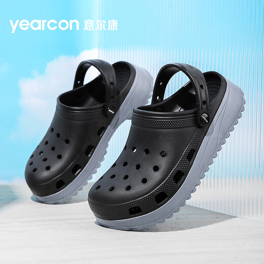 Zapatos de yierkang agujeros zapatillas de gran tamaño para hombres no salpican al aire libre zapatos de playa de la playa de la playa de la cabeza transpirable sandalias casuales negros 44