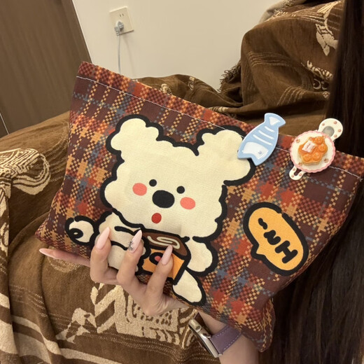 Cosmetic bag, portable large-capacity retro plaid storage bag, stylish travel and outing toiletry bag, coffee puppy storage bag