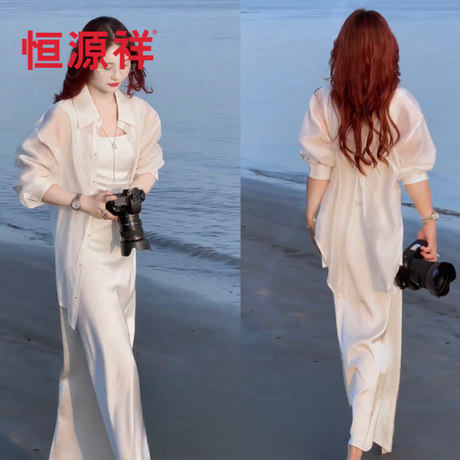 
Hengyuanxiang 25 new style slit chiffon shirt for women's summer thin cardigan with jacket and sunscreen shirt on black L 100-115Jin [Jin equals 0.5 kg]