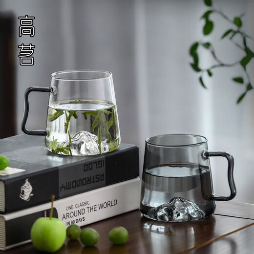高茗（gaoming）日式玻璃杯家用大容量水杯耐高温夏季加厚观山绿茶杯创意喝水杯子 9195登山杯450ML
