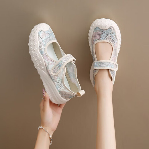Women's shoes 2025 summer new breathable and lightweight Mary Jane Velcro one foot thick sole anti-slip slow step mother's shoes YGNX-677 orange 38