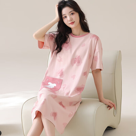 胖东来 DL睡裙女夏宽松胖mm200斤加肥加大码孕妇胖妹妹睡衣女夏天 F6626 M (80-100斤)