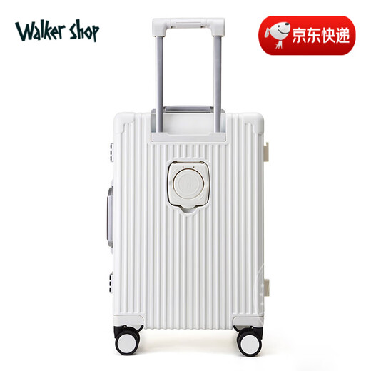Walker Shop【品牌精选】行李箱商务出差拉杆箱多功能前置开口旅行箱登机箱 奶白色 18英寸 横款登机箱