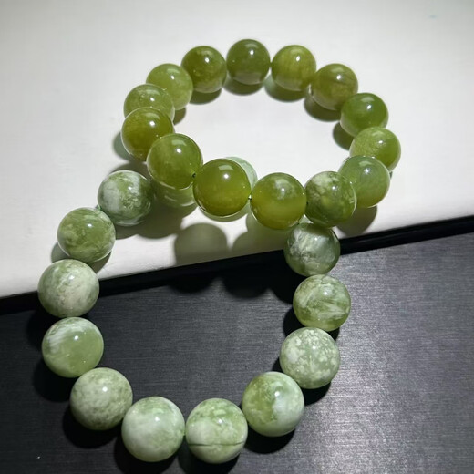 CAOX岫玉青提奶盖手串绿色青提奶盖岫岩玉手链青提岫玉手串金黄色岫玉 QT12131 珠径约12mm 17cm