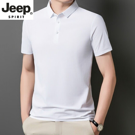JEEP SPIRIT无痕短袖polo.衫中年爸爸翻领T恤冰丝夏季男士半袖上衣休闲商务 海棠红 12358短*袖POLO衫 M 90-110斤左右
