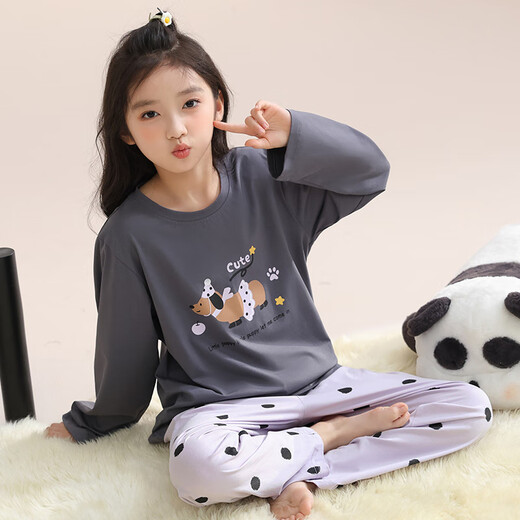 Las chicas de pijama de algodón puro de Marienza pueden usar afuera en la primavera y otoño 2025, los nuevos pantalones de manga larga se adaptan a la ropa para el hogar para niños