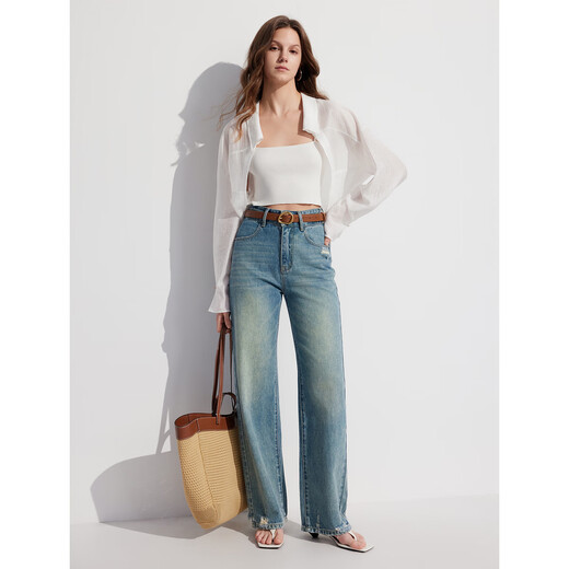 ELLE Lyocell Tencel long-sleeved white shirt for women 2025 summer cardigan design new blouse top white M