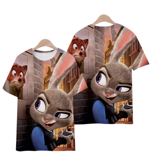 Xuanmo T-shirt Men's Big Belly Belly Crazy Zootopia Nico Judy T-shirt Men and Women Fox Rabbit à manches courtes T1480 S 75-85Jin [Jin est égal à 0,5 kg]