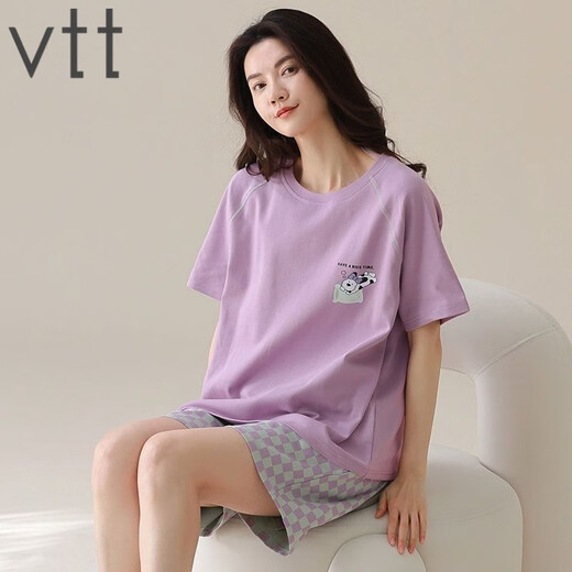 VTT Pyon Pyjamas en coton pour femmes en été shorts en coton pur shorts d'été Nouveaux jeunes dames costumes de vêtements V V costume à manches courtes: yzt9859 m