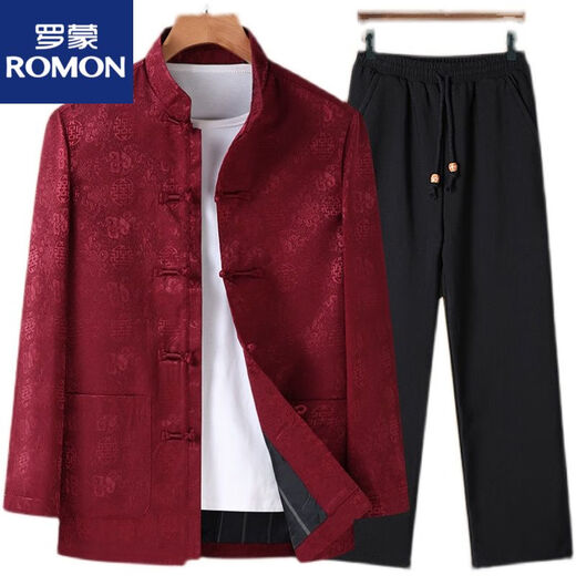 Romon Vatertagsgeschenk Frühling, Herbst und Winter langärmelte Jacke Tang Anzug Männer Chinesische Stil mittleren Alters und älterer Vater trägt Hanfu schwarz (oben) 8013 2xl 185 (geeignet für 160-180jin [Jin gleich 0,5 kg])