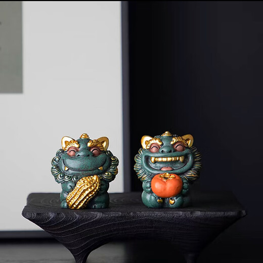 
BOSSY Forbidden City Style Cultural and Creative Stone Lion A pair of good things happens to creative crafts ornaments company personal souvenirs A pair of good things happens to [Bonus] + Base + Gift Box