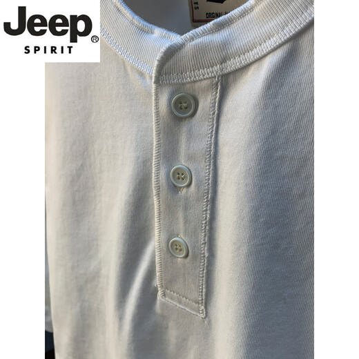JEEP SPIRIT100棉夏季短袖T恤男纯棉宽松半开衫休闲亨利领白色百搭五分袖衣服 白色 【5K612】 XL 适合140-160斤穿