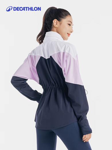 迪卡侬（DECATHLON）运动外套女新春秋立领卫衣跑步健身速干上衣休闲夹克FICW 紫白蓝拼色 S  /38