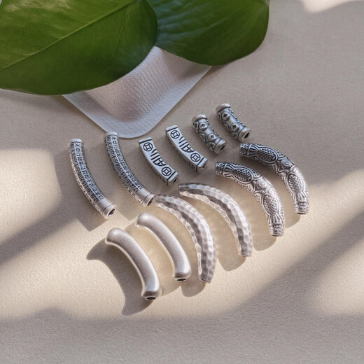 HUA QIANMO 999 FOTS Silver Heavenly Blessing Heart Sutra Poissons Blessing Gloss Bent Pipe DIY Cultural et Play Crystal Bracelet Silver Accessoires A5009 MODÈLE ONE