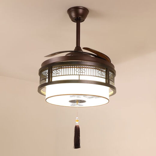 Alima neuer chinesischer Fan Kronleuchter Schlafzimmer Wohnzimmer Massives Holz Unsichtbares Haus chinesischer Retro-Lüfterfrequenz-Konvertierung Restaurant Kronleuchter 9896 Drei-Farben 48-Zoll-DC-Frequenzumwandlung Stummes reines Kupfer