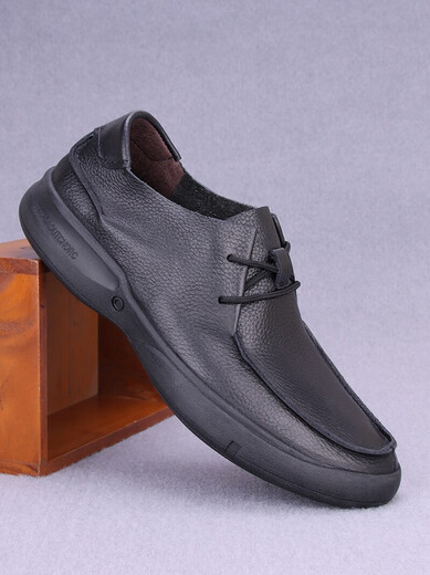 GY Jinlilai genuine leather men's shoes for spring and autumn, first layer cowhide round toe lace-up genuine leather shoes for men's soft face soft sole casual shoes black 9912 42
