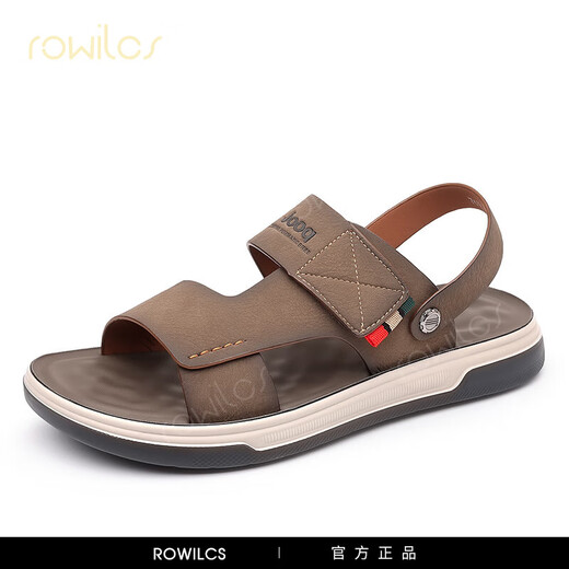 rowilcs品牌高档新款轻奢凉鞋男夏季时尚软底沙滩鞋外穿凉拖鞋开车两穿男 卡其78612 38