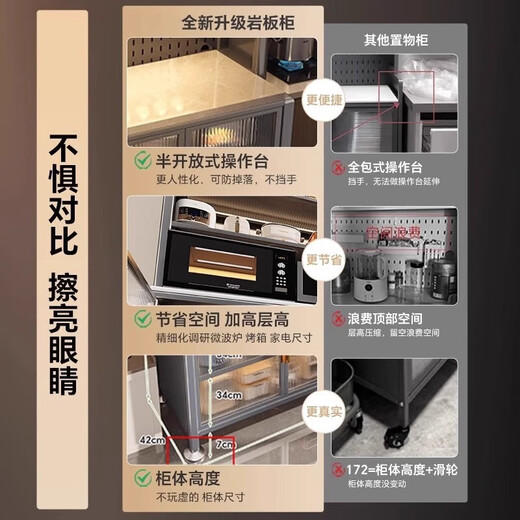 
Kitchen storage rack dining side storage cabinet floor-standing multi-layer stone side cabinet multi-function storage cupboard cabinet stone slab high-end gray (120 long) six-layer-with rock slab countertop