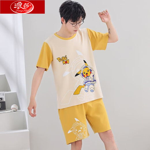 Langsha Pyjamas kurzärmelige Shorts für den Sommer New Cotton Student Cartoon Teenager Herren große Größe kann außerhalb von Heimbekleidung abgenutzt werden.