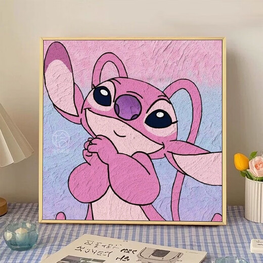 He Jiangong Stich painting set Stich Quartz Sand Texture Drawing Diy full set of materials hand-painted colored acrylic cartoon digital oil painting Structure Drawing 9721 60*60cm inner frame + outer frame (default wood color