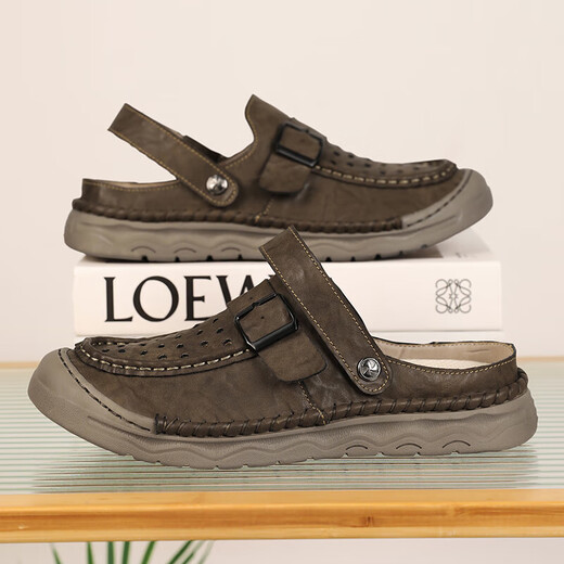 Sandals pour hommes à la mode des sports extérieurs Portez des chaussures décontractées à toe-toe 2025 Nouveaux chaussures de plage pour hommes respirants Gris [cuir microfibre A673] 39
