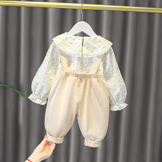 G.duck little yellow duck baby girl spring and autumn fashionable and sweet suit children's shirt overalls infant and toddler split two-piece set MC21 cherry denim suspender suit off-white 73 cm